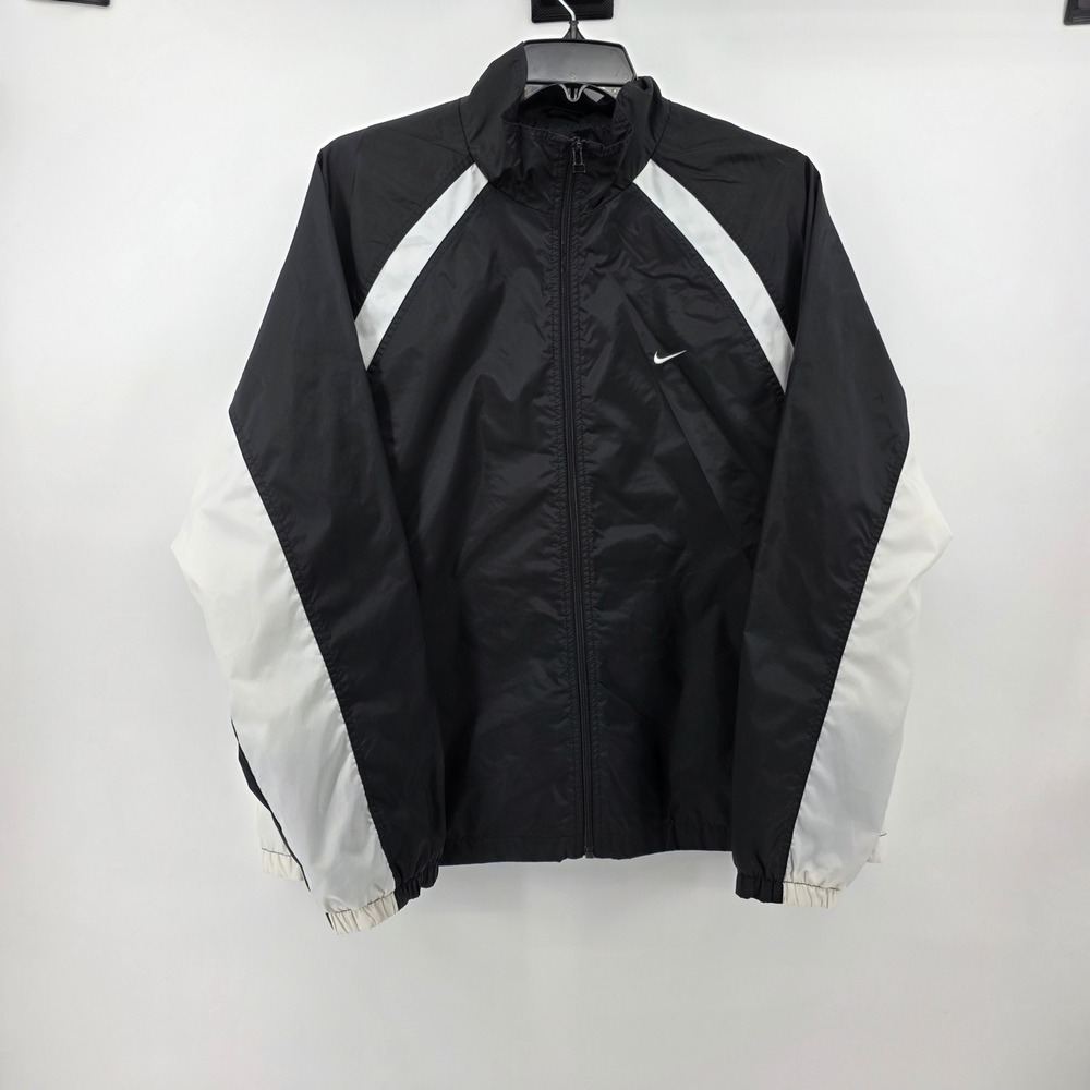 Nike Mens Windbreaker Jacket XL Black White Colorblock Full Zip Mesh Lined Sport